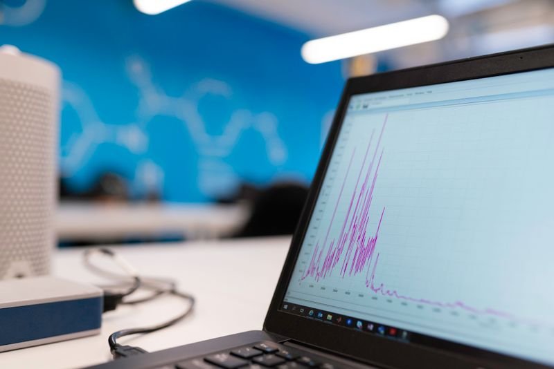 Laptop screen showing an SEO audit analytics graph Laptop screen showing an SEO audit analytics graph