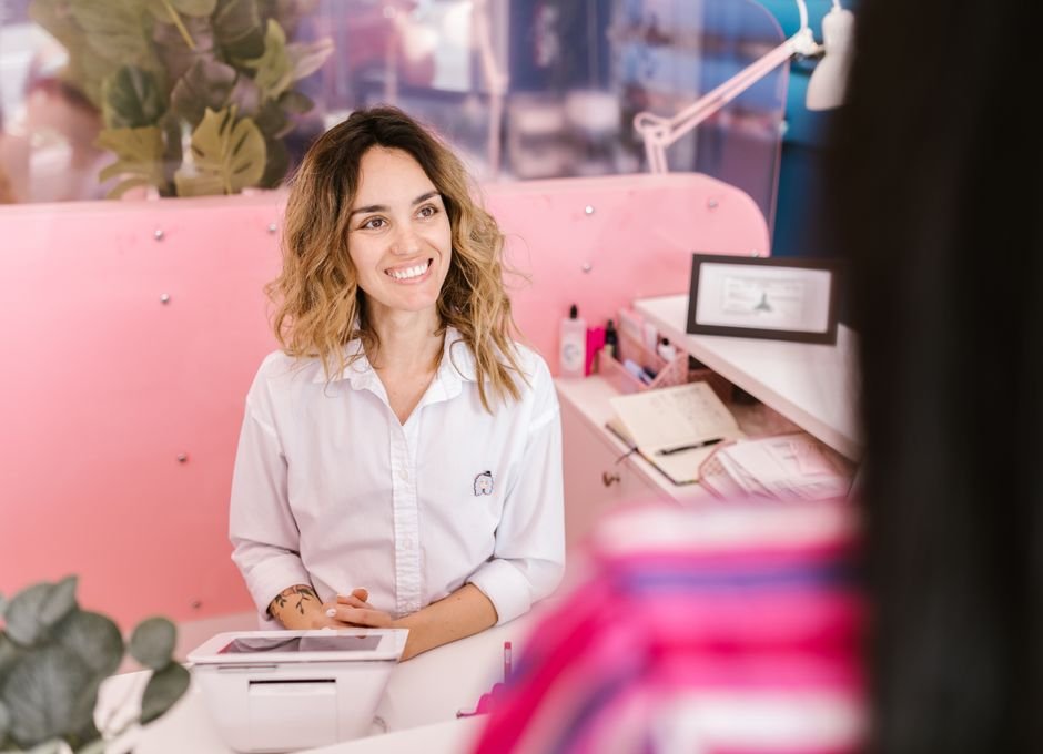 Med-spa front desk representing the business's Google Business Profile presence