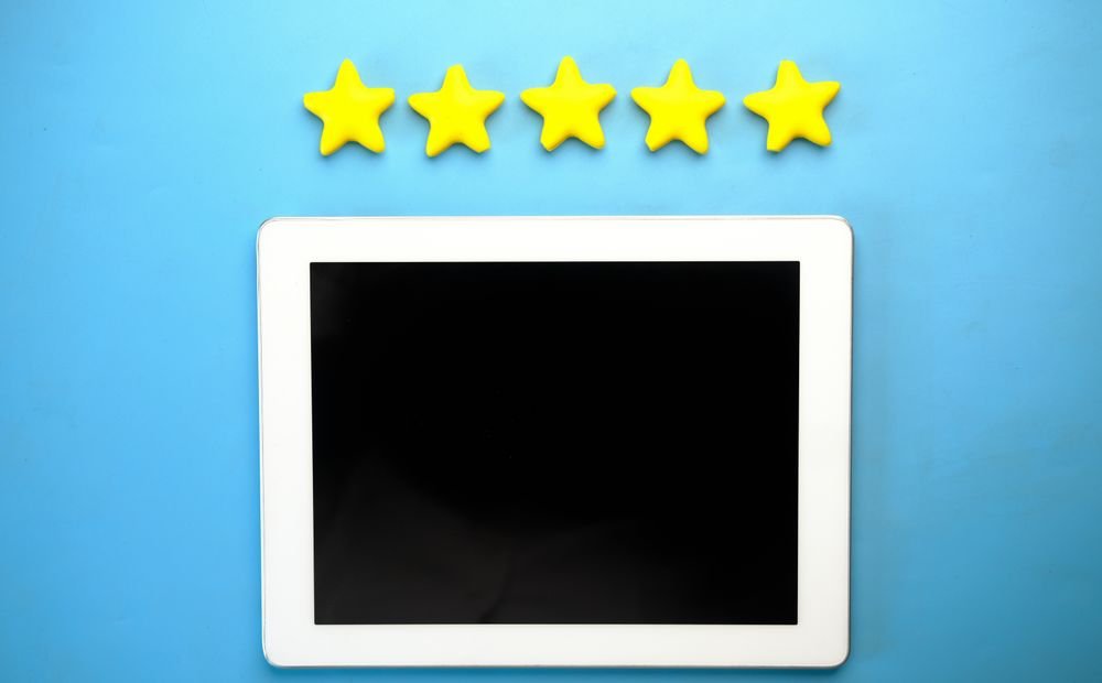 Smartphone displaying a customer feedback and review interface